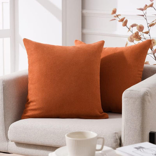 l Decorative Throw Pillow Covers Solid Soft Chenille Cushion Cover Case Fall Orange 16 X 16Inch for Couch Bedroom Sofa 40 X 40 Cm, Set of 2, Orange