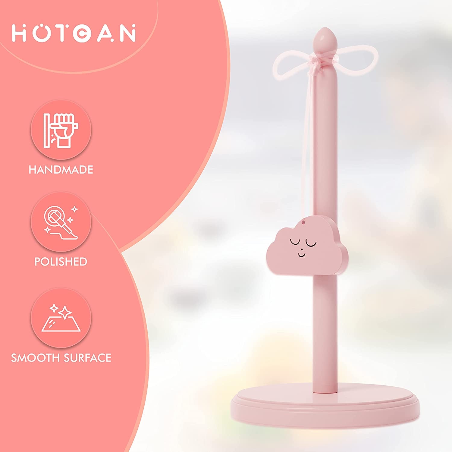 Pink Paper Towel Holder for Countertop, Cute Paper Towel Holder with Beer Bottle Opener, Pink Kitchen Accessories Made of Beech Wood, Pink Home Decor, Windproof Design for Outdoor Use