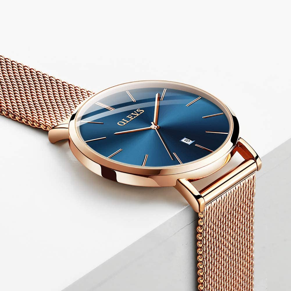 Women'S Casual Wrist Watch, 6.5Mm Ultra Thin Ladies Dress Watch, Small Analog Calendar Easy Read Watch for Women, Large Dial Mesh Bracelet Quartz Watch with Date