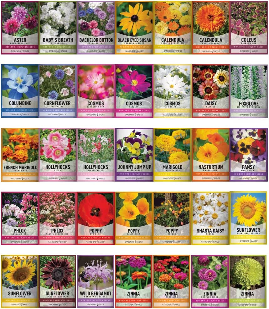 Flower Seeds Packets for Planting 35 Individual Varieties Perennial, Annual, Wildflower Seeds for Planting Outdoors for Bees and Butterflies - Semillas De Flores Hermosas by
