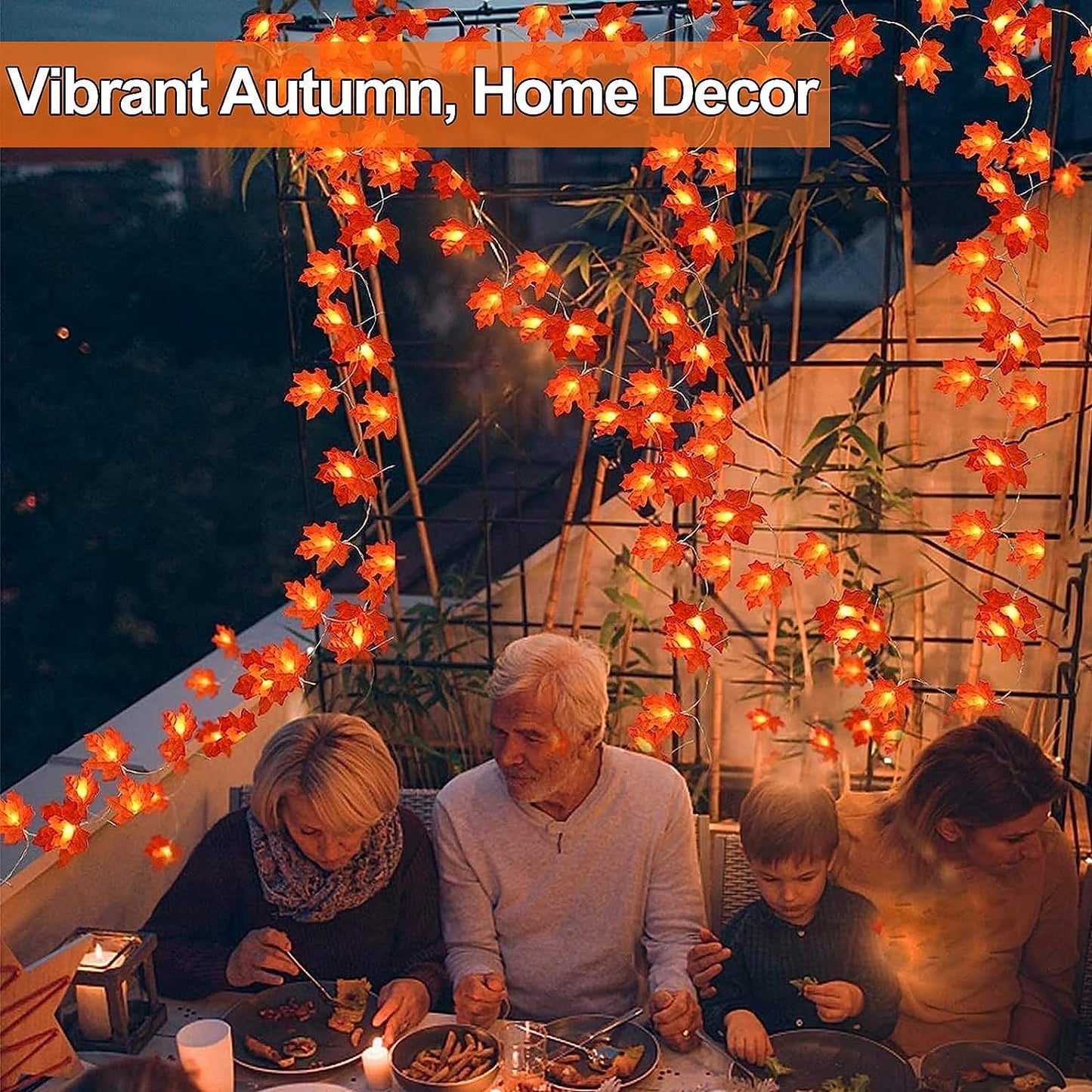 3 Pack Fall Thanksgiving Lights Thanksgiving Decorations for Home, Enlarged Maple Leaf Thanksgiving Garland, 30 Ft 60 LED Waterproof Battery Operated Leaf Lights Halloween Decoration Indoor Fall Decor