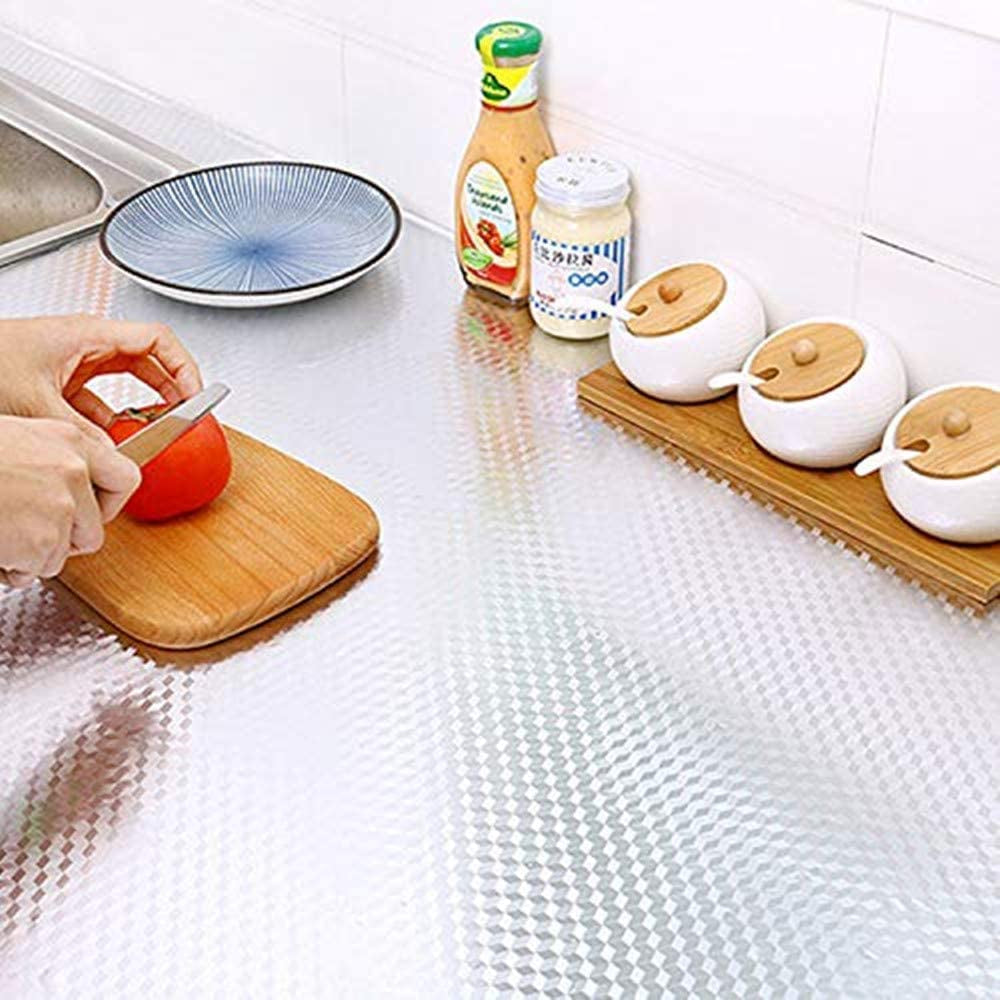 ZODIFEVI Kitchen Backsplash Stickers,15.7X196.9 Inch, Self Adhesive Shelf Liner Drawer Liner Peel and Stick Foil Wallpaper Cabinets Shelf Sticker (0.4M5M, Cube Texture-Silver)