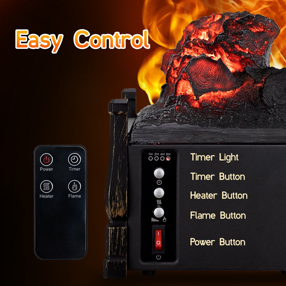 Lifeplus Electric Fireplace Insert Log Set Heater Portable Freestanding with Remote Control Adjustable Brightness Antique Bronze Finish, 23"