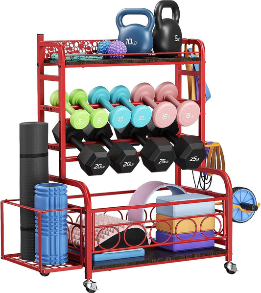 Weight Rack for Dumbbells, Dumbbell Rack Weight Stand,  Home Gym Storage Rack for Yoga Mat Kettlebells and Strength Training Equipment, Weight Storage Holder Rack for Dumbbells with Wheels