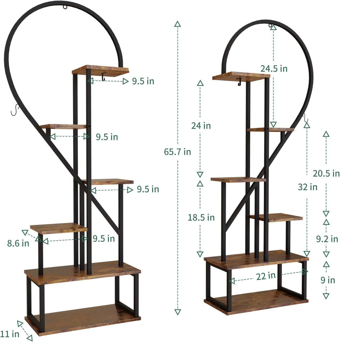 6 Tier Metal Plant Stand, Creative Half Heart Shape Ladder Plant Stands for Indoor Plants Multiple, Black Plant Shelf Rack for Home Patio Lawn Garden (2 Pack)