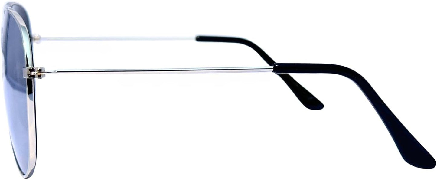 Aviator Sunglasses Full Mirror Lenses Silver Metal Frame UV400 Protection