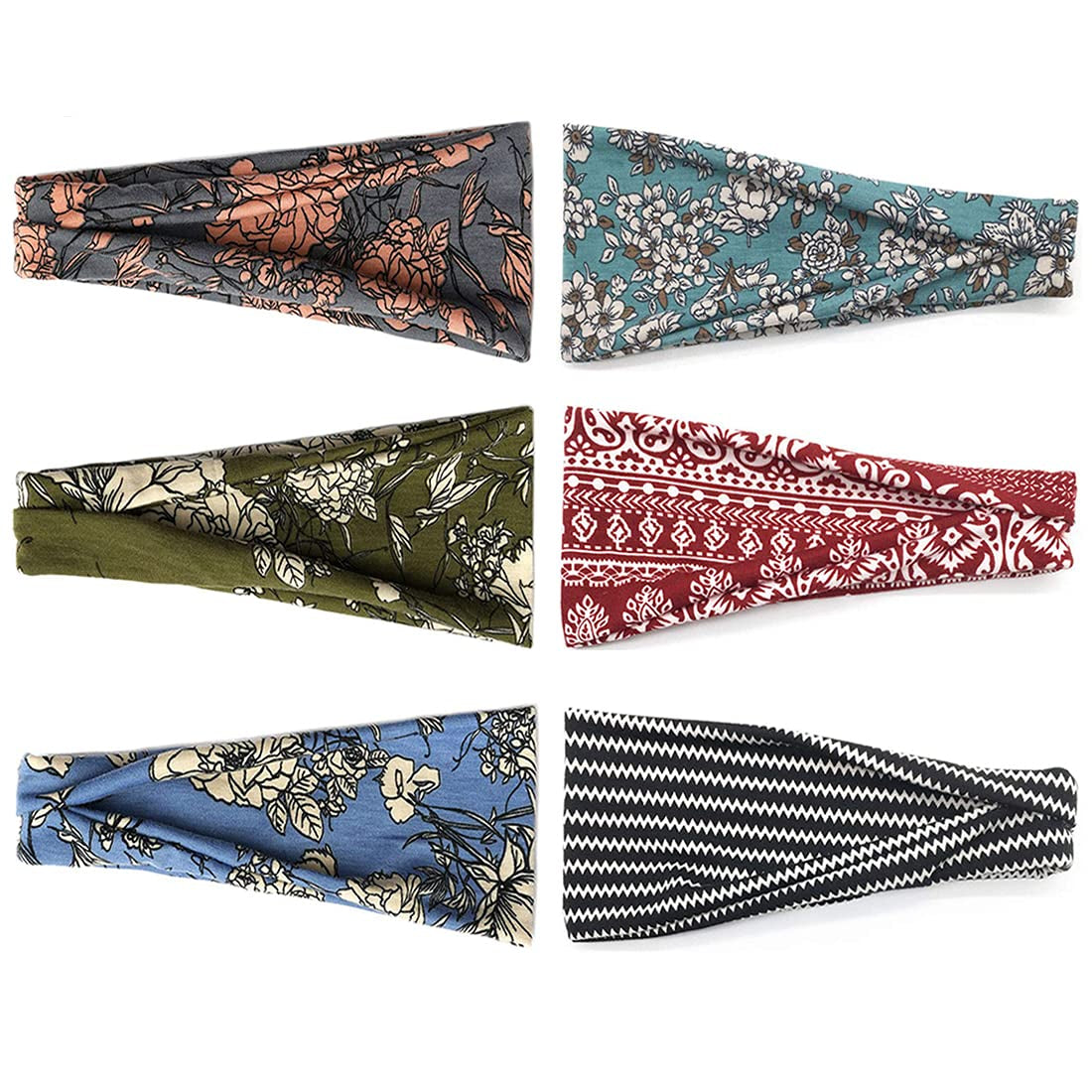 Boho Headbands for Women Fashion Wide Headband Yoga Workout Head Bands Hair Accessories Band 6 Pack