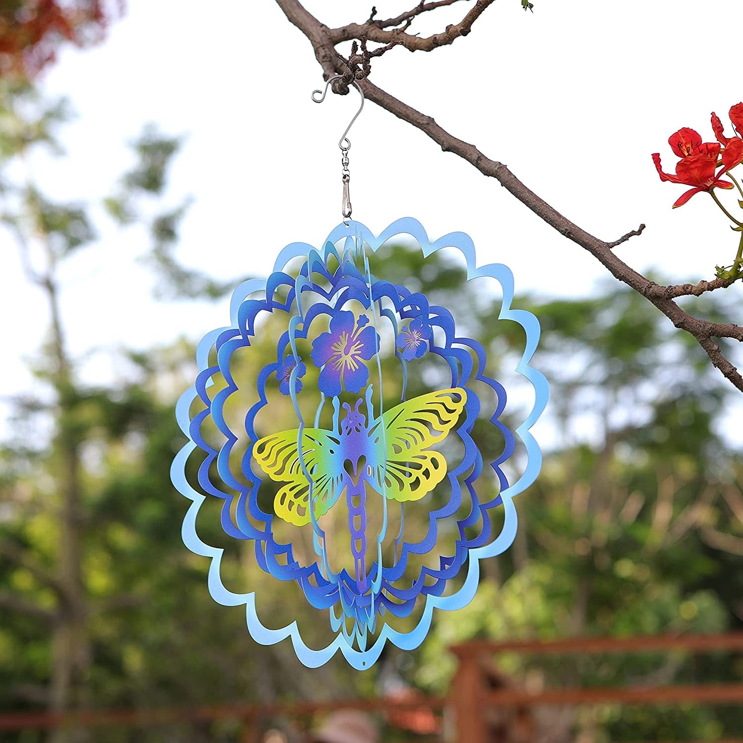 Kinetic 3D Metal Dragonfly Wind Spinner Hanging Ornament Worth Gift for Home and Garden - 12Inch Dragonfly Mandala Kinetic Hanging Whirligigs Sun Catcher Windmills