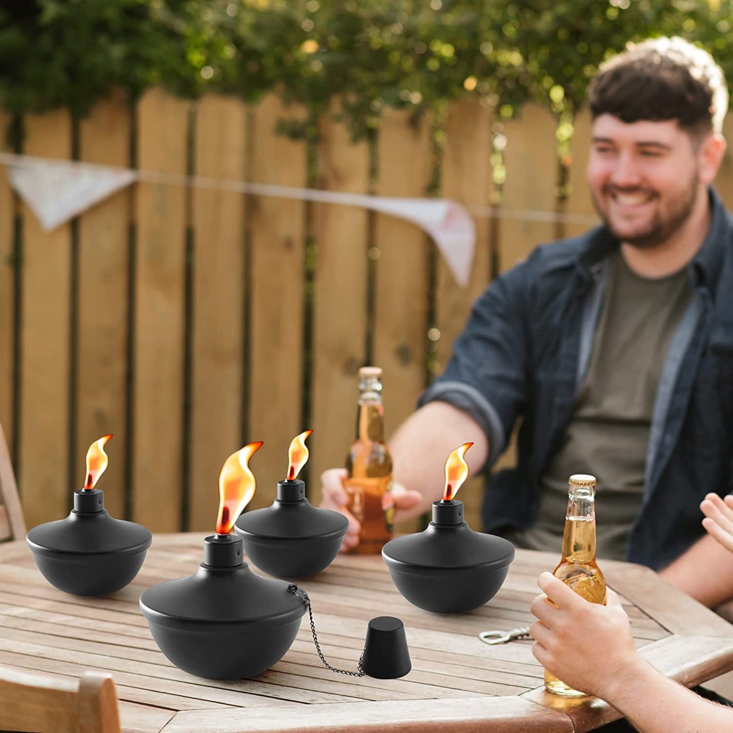 4 Pack Metal Table Top Torches, 22Oz Citronella Torches for Outside, Refillable Flame Light Torch, Decorative Tabletop Lantern