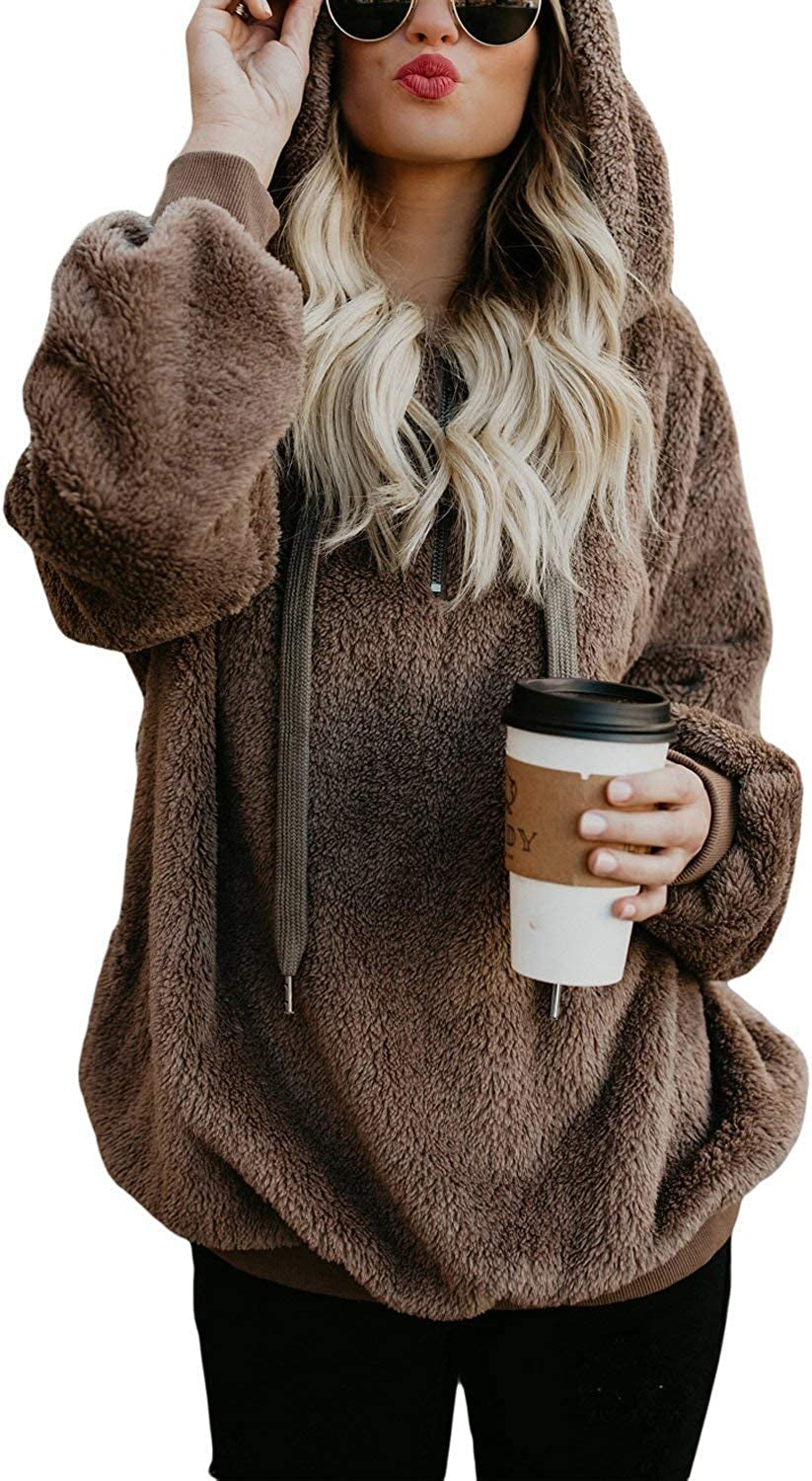 Womens Oversized Sherpa Pullover Hoodie with Pockets Fuzzy Fleece Sweatshirt Tie Dye Fluffy Coat