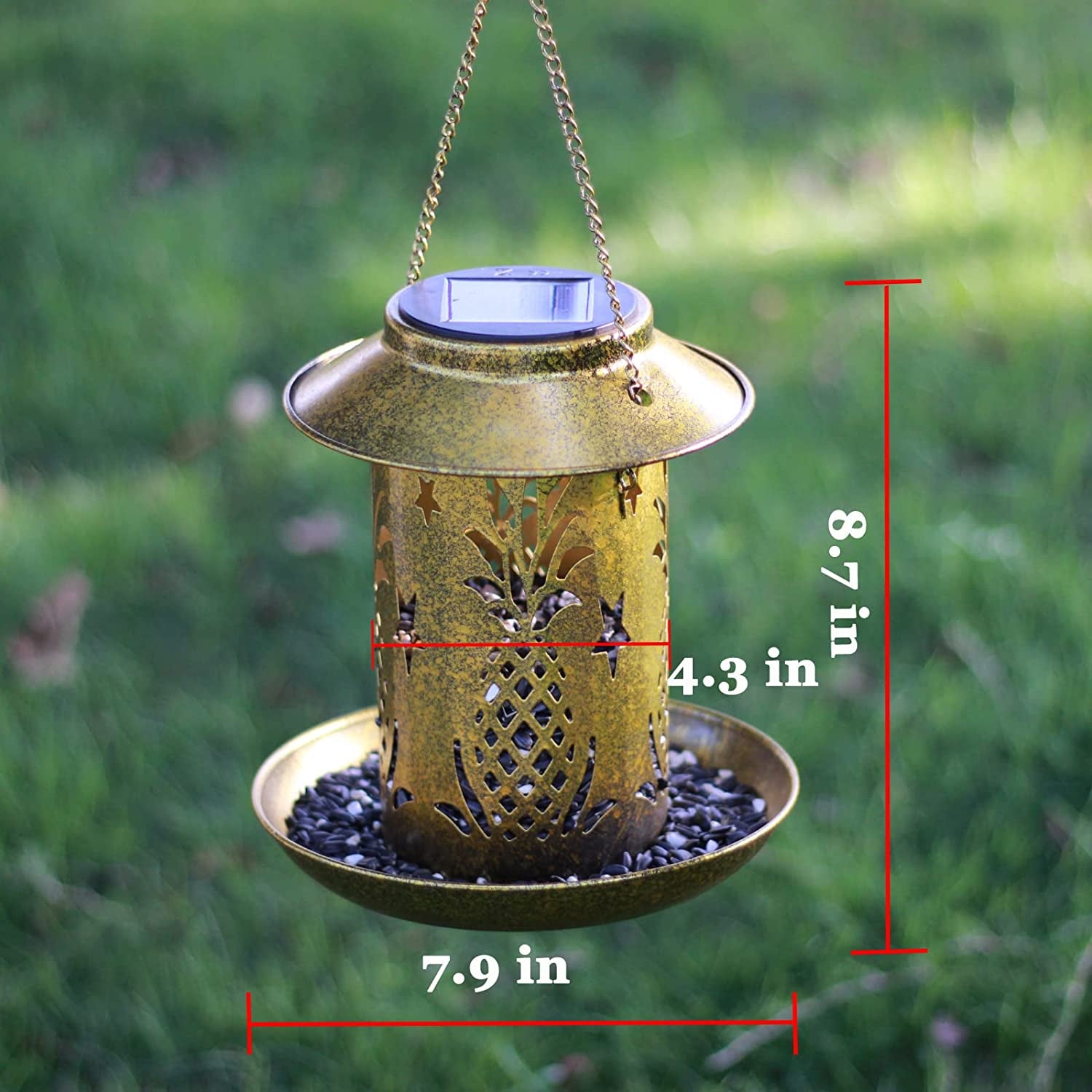 Bird Feeders Gifts for Bird Lover, Copper Metal Wild Bird Feeder for Cardinals, Solar Garden Lantern Birdfeeder 3Lbs Large Capacity, One More Solar Panel for Replacement.