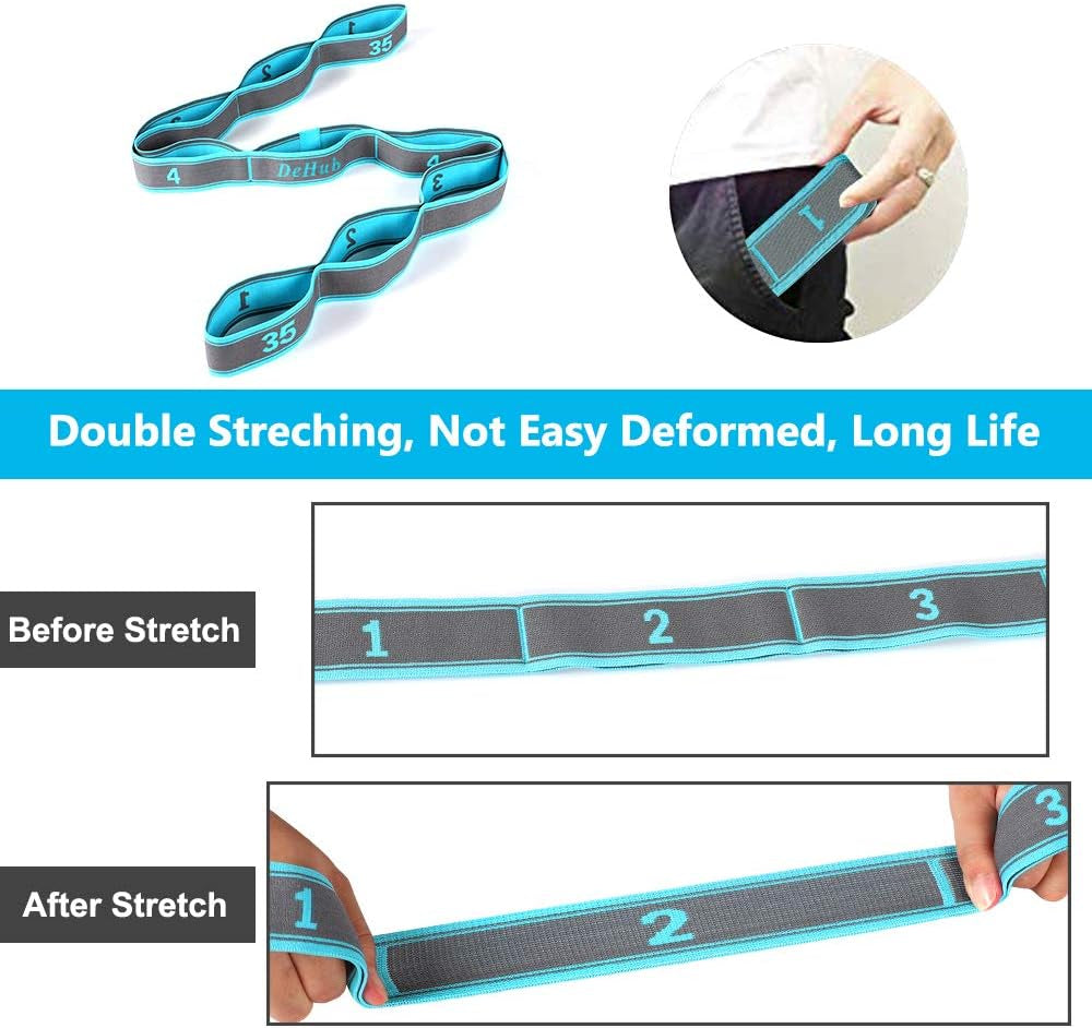 Stretch Strap, Elastic Yoga Stretching Strap, Multi-Loop for Physical Therapy, Pilates, Yoga, Dance & Gymnastics Exercise and Flexible Pilates Stretch Band
