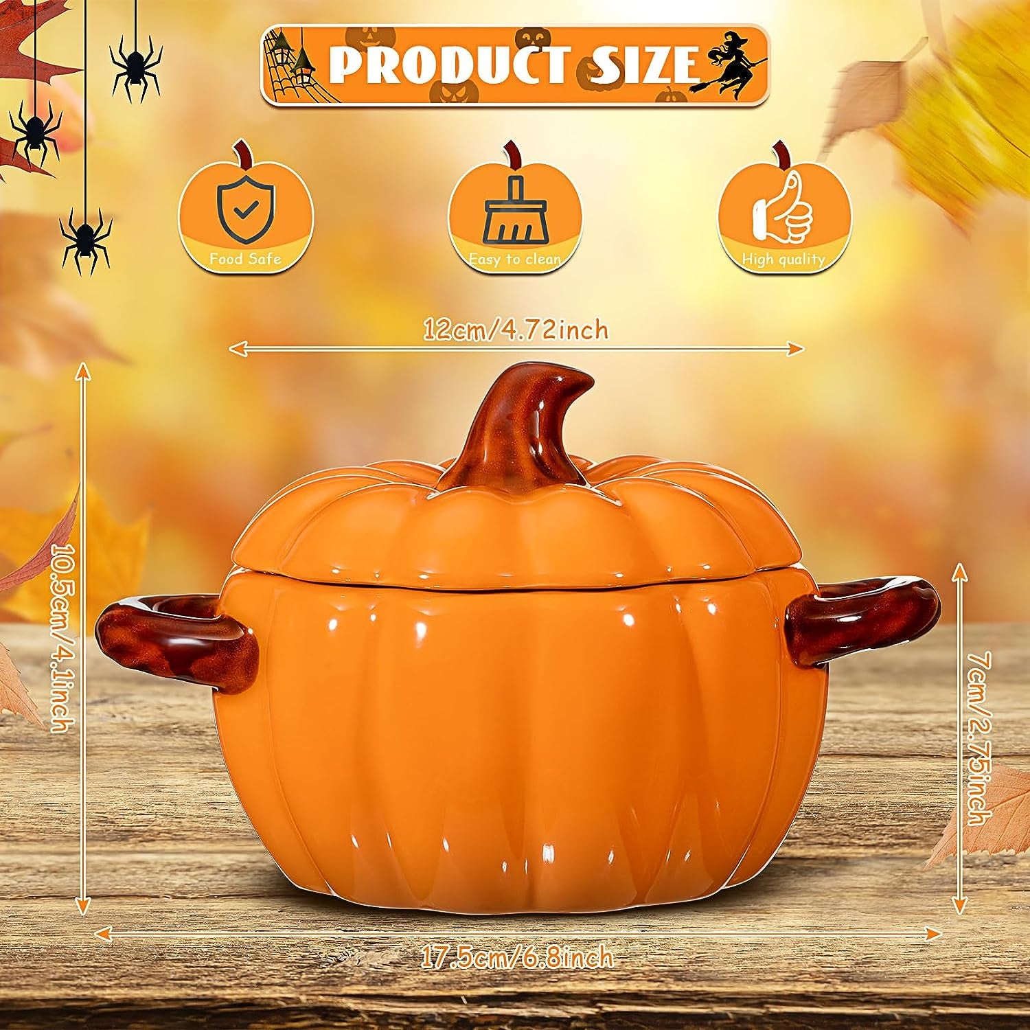 2 Pcs Ceramic Pumpkin Dish Casserole Cookware 17 Oz Pumpkin Pots for Cooking Orange Cute Pumpkin Bowl Safe Pumpkin Oven Pot with Lid Double Ear Baking Bowl for Bakeware Halloween Thanksgiving