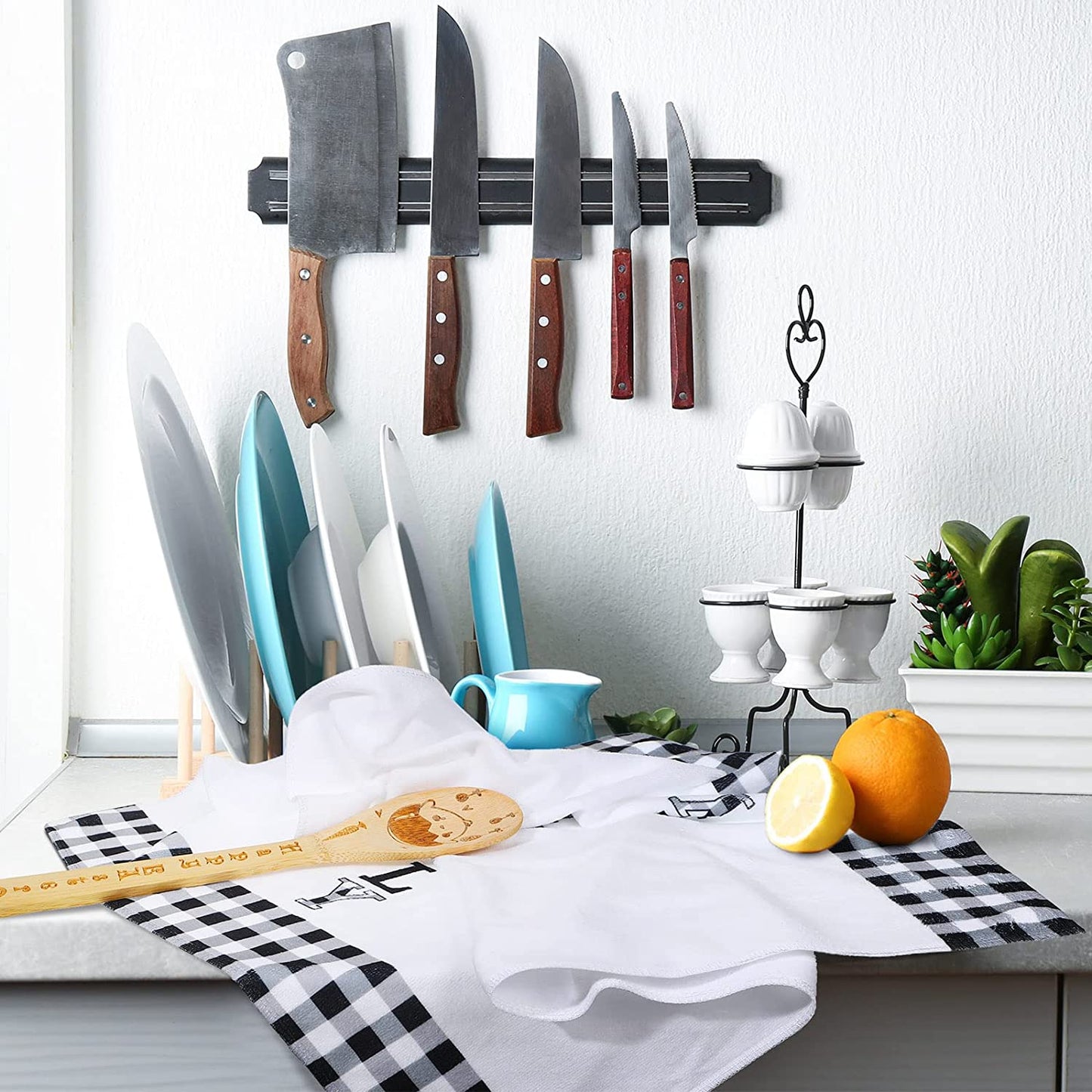3 Pieces Buffalo Plaid Home Love Family Kitchen Towel Black and White Plaid Country Kitchen Towels Set Fast Drying Farmhouse Kitchen Towels Decorative Kitchen Towels for Cooking Baking (Cute)