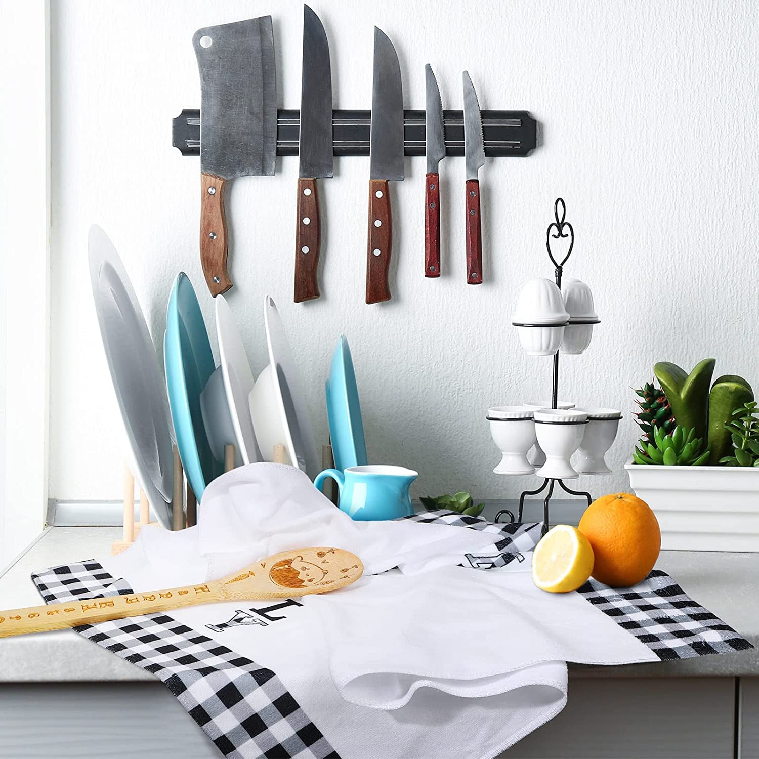 3 Pieces Buffalo Plaid Home Love Family Kitchen Towel Black and White Plaid Country Kitchen Towels Set Fast Drying Farmhouse Kitchen Towels Decorative Kitchen Towels for Cooking Baking (Cute)