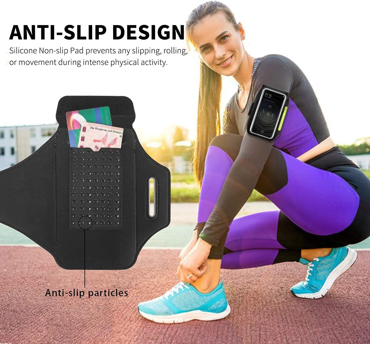 Running Armband with Airpods Bag Cell Phone Armband for Iphone 14 13 Pro 14 plus 12 11 XR XS, Galaxy S20/S10 Water Resistant Sports Phone Holder Case & Zipper Slot Car Key Holder for 6.5 Inch Phone