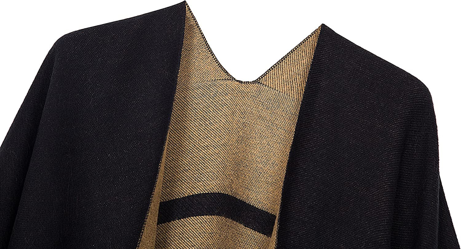 Women'S Printed Tassel Open Front Poncho Cape Wrap Shawl