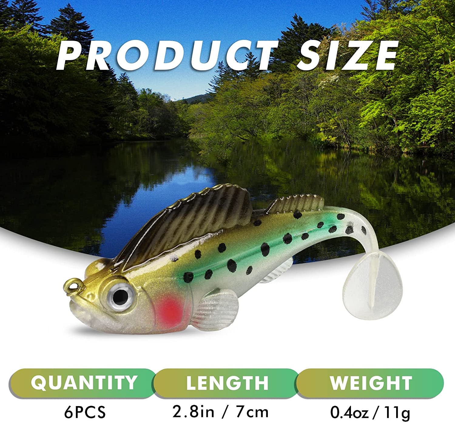 Pre-Rigged Jig Head Fishing Lures, Soft Jointed Swimbaits for Bass Fishing, Great Weedless Bass Lures, Tadpole Lure with Spinner, Walleye Shad Baits, Fishing Jigs for Freshwater and Saltwater