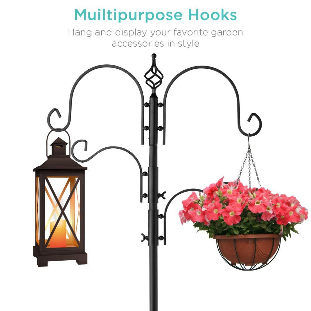 91In 4-Hook Bird Feeding Station, Steel Multi-Feeder Stand W/ 2 Feeders, Tray, Bird Bath - Black