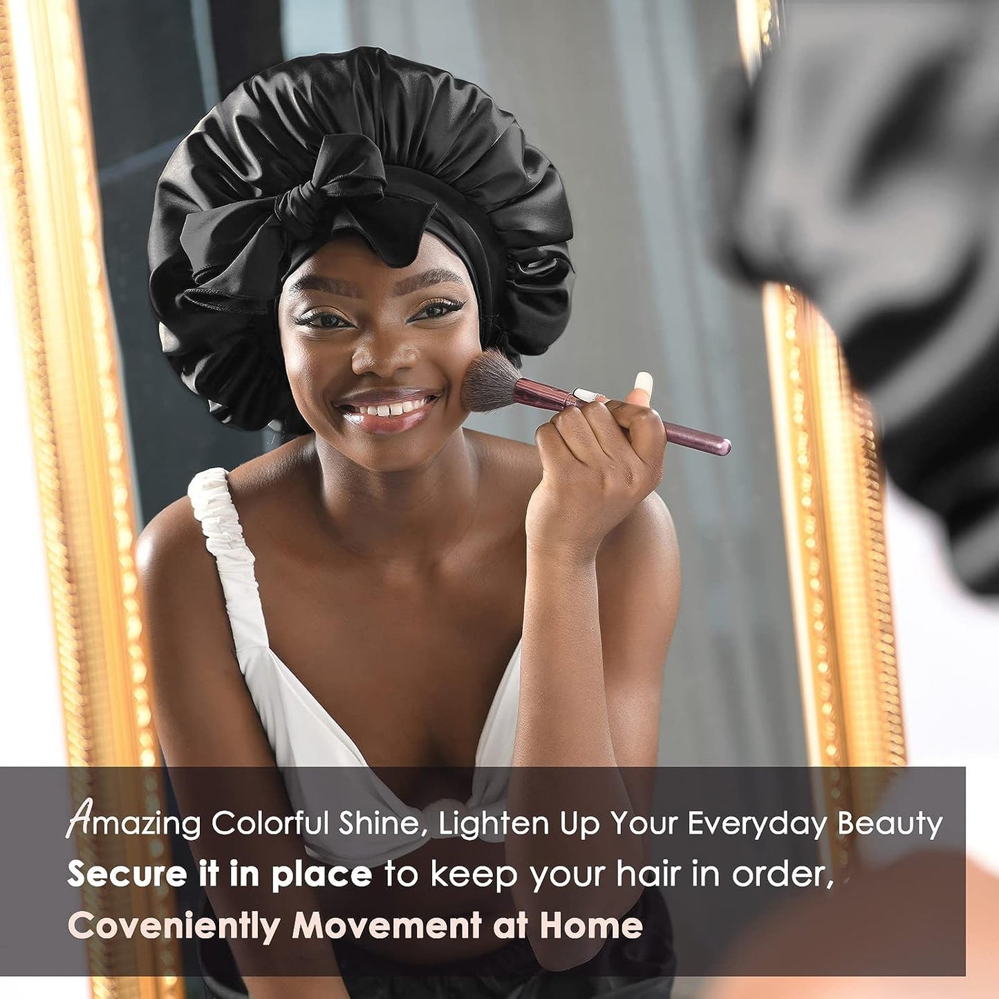 Satin Bonnet Silk Bonnet for Sleeping Double Layer Satin Lined Black Hair Bonnet with Tie Band Bonnets for Women Natural Curly Hair
