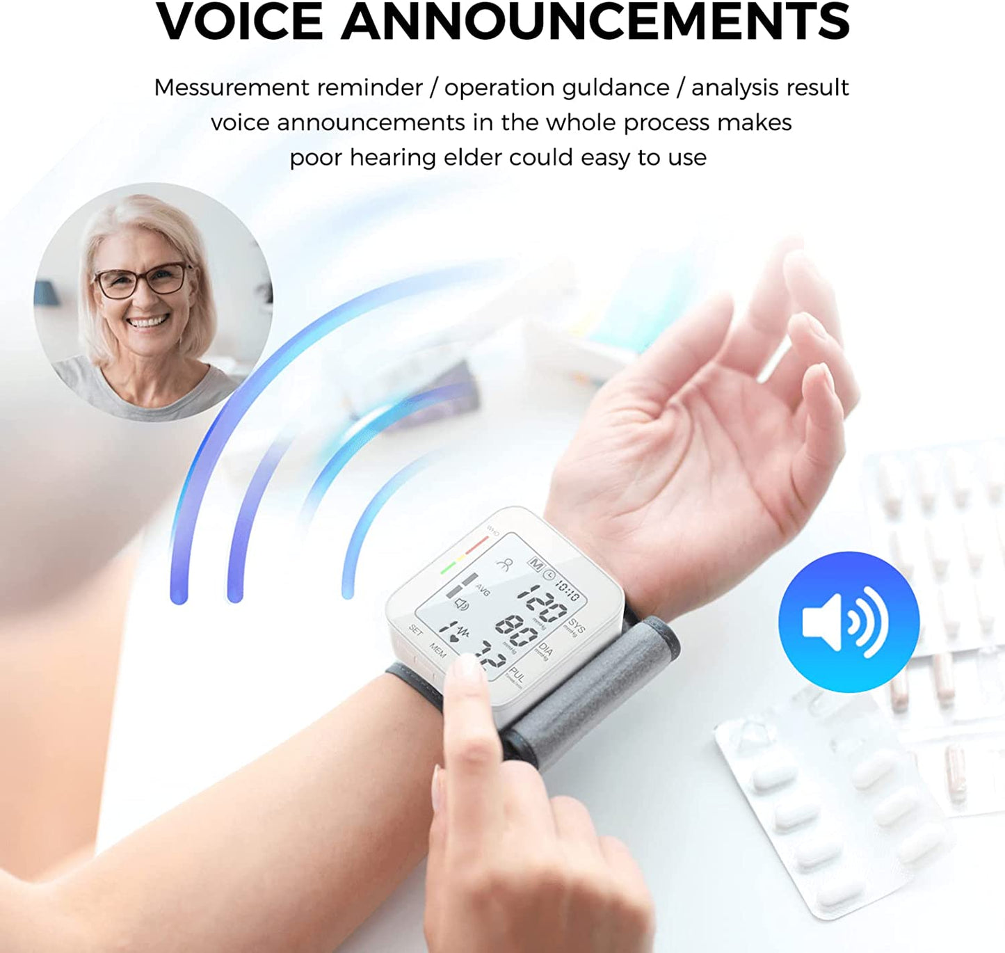 Wrist Blood Pressure Monitor Bp Monitor Large LCD Display Blood Pressure Machine Adjustable Wrist Cuff 5.31-7.68Inch Automatic 99X2 Sets Memory with Carrying Case for Home Use (W1681)