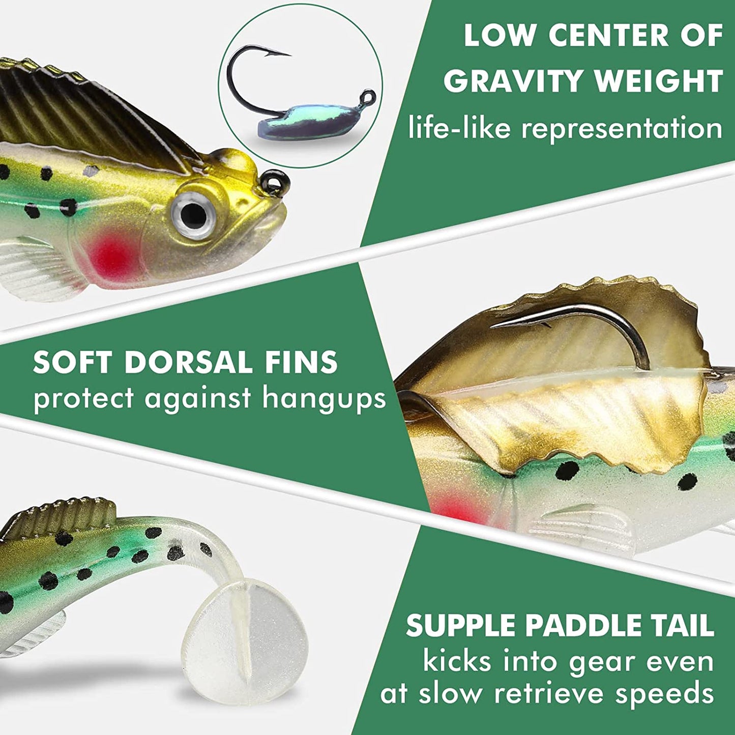 Pre-Rigged Jig Head Fishing Lures, Soft Jointed Swimbaits for Bass Fishing, Great Weedless Bass Lures, Tadpole Lure with Spinner, Walleye Shad Baits, Fishing Jigs for Freshwater and Saltwater