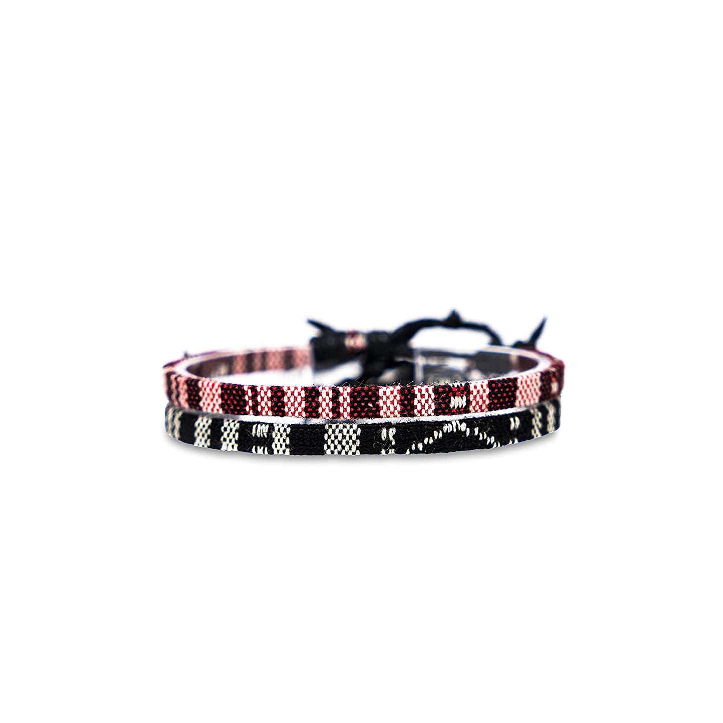 Surfer Beach Bracelet Set Men & Women - Braided Boho Summer Bracelets - Handmade Festival Jewelry - 100% Waterproof & Adjustable - Friendship Gift - Ethnic Hippie Style (Black & Ruby Red)