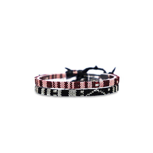 Surfer Beach Bracelet Set Men & Women - Braided Boho Summer Bracelets - Handmade Festival Jewelry - 100% Waterproof & Adjustable - Friendship Gift - Ethnic Hippie Style (Black & Ruby Red)