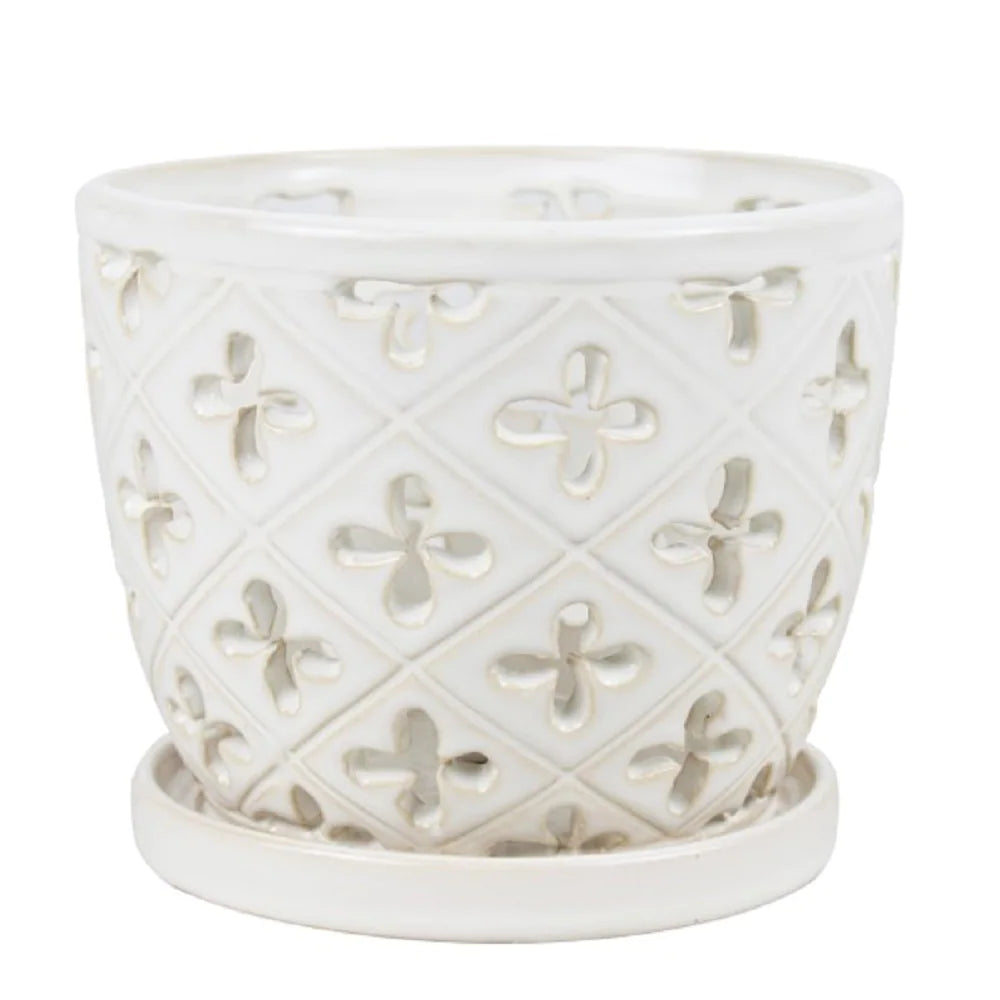 Allen + Roth 8.27-In X 6.81-In  Ceramic Planter with Drainage Holes
