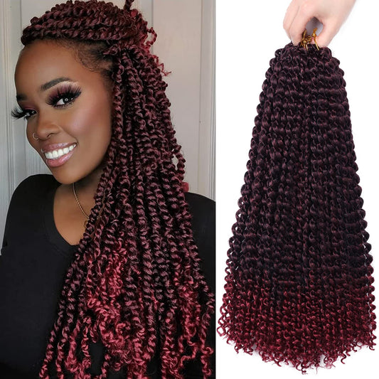 7 Packs Passion Twist Hair,18 Inch Water Wave Crochet Hair for Women Ombre Burgundy Passion Twist Crochet Hair Long Bohemian Synthetic Curly Braiding Hair Extensions(7Pcs,1B/Bug)