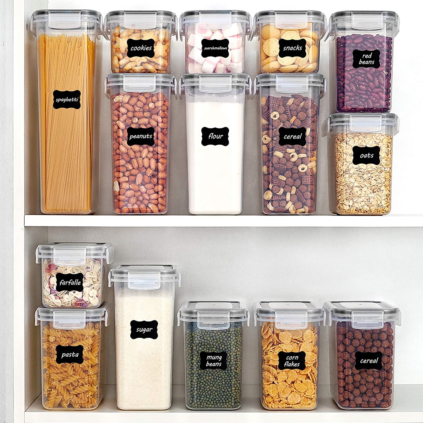 Airtight Food Storage Containers Set with Lids, 15Pcs BPA Free Plastic Dry Food Canisters for Kitchen Pantry Organization and Storage, Dishwasher Safe,Include 24 Labels, Black