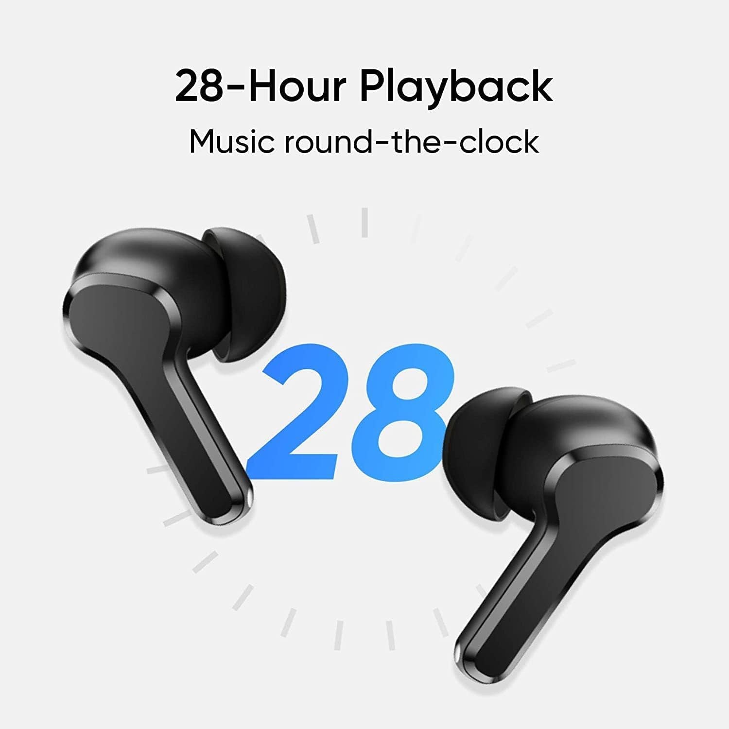 Techlife Buds T100 | IPX5 Water Resistance | Bluetooth 5.3 | up to 28 Hours Total Playback - (Black)
