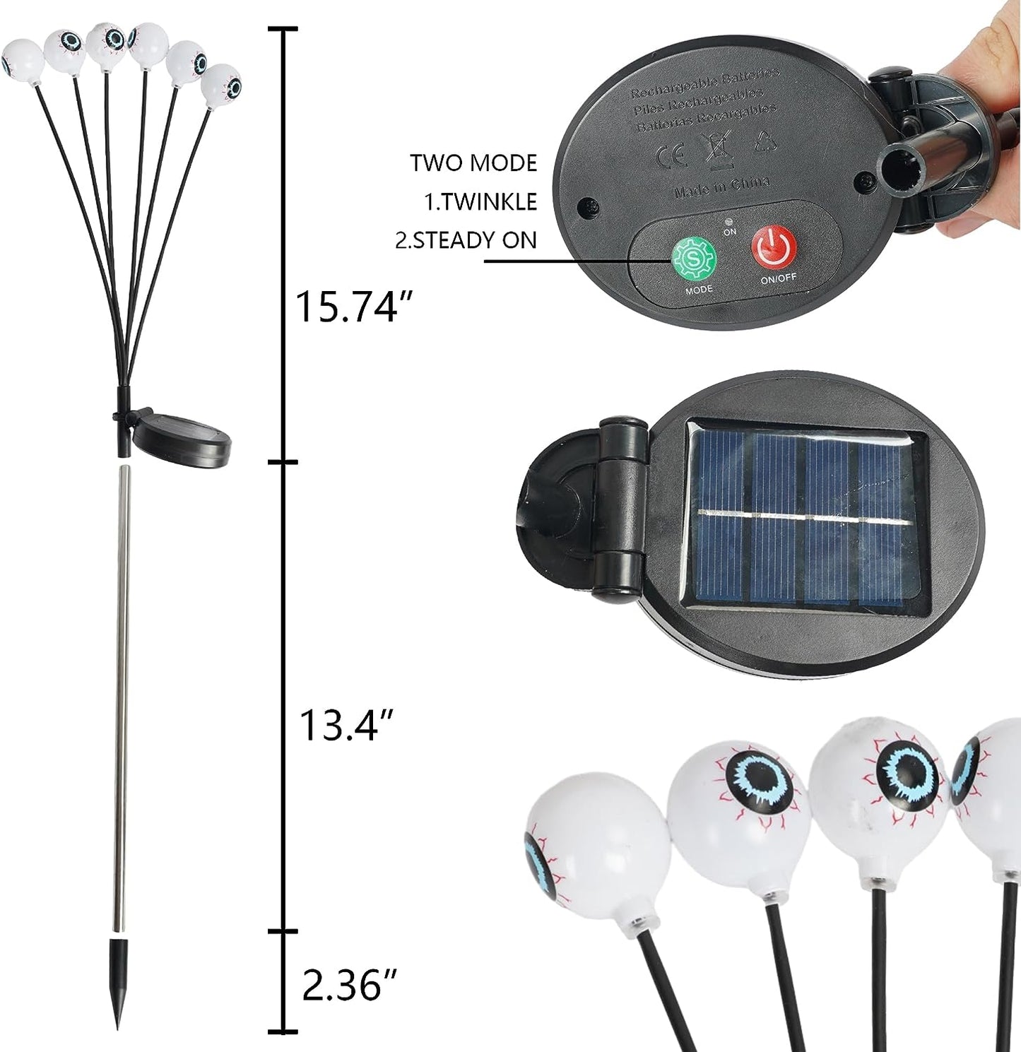 4 Pack 24LED Solar Eyeball Pathway Lights, Scary Halloween Decorations Outdoor, Waterproof Solar Green Firefly Lights for Garden Lawn Yard Decor (4 Pack)