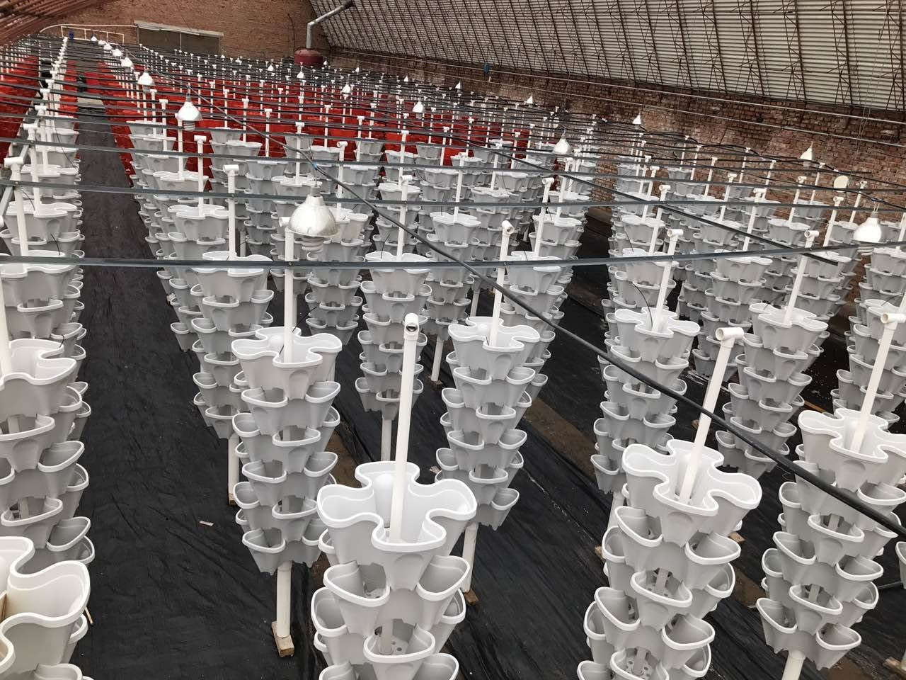 © 5-Tier 13 Inch Wide - (Stone Color) Strawberry and Herb Garden Planter - Stackable Gardening Pots with 10 Inch Saucer