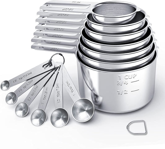 Stainless Steel Measuring Cups & Spoons Set, Cups and Spoons,Kitchen Gadgets for Cooking & Baking (7+6)