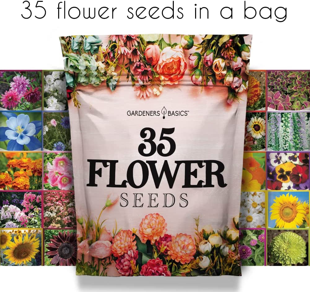Flower Seeds Packets for Planting 35 Individual Varieties Perennial, Annual, Wildflower Seeds for Planting Outdoors for Bees and Butterflies - Semillas De Flores Hermosas by