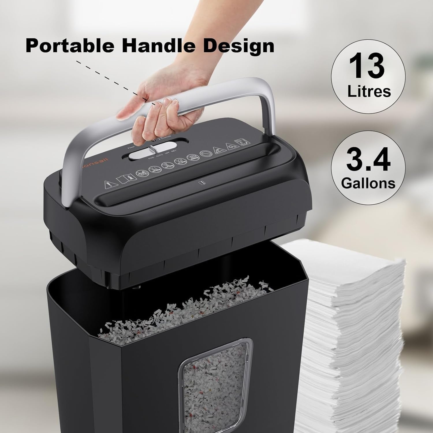 Paper Shredder for Home Use,6-Sheet Crosscut Paper and Credit Card Shredder for Home Office with Handle for Document,Mail,Staple,Clip-3.4 Gal Wastebasket(C237-B)