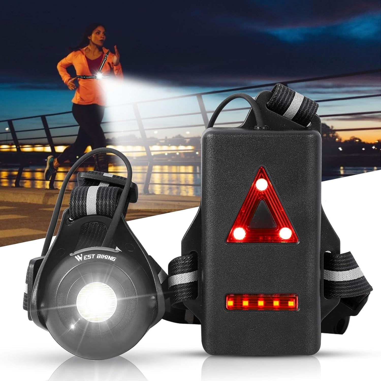 Night Running Lights, USB Rechargeable Chest Light with 90° Adjustable Beam Angle, 500 Lumens Waterproof Ultra Bright Safetylamp with Reflective Straps for Runner