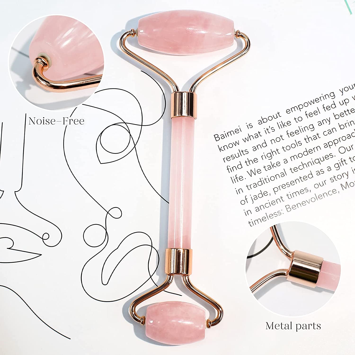 Jade Roller & Gua Sha, Face Roller, Facial Beauty Roller Skin Care Tools,  Rose Quartz Massager for Face, Eyes, Neck, Body Muscle Relaxing and Relieve Fine Lines and Wrinkles