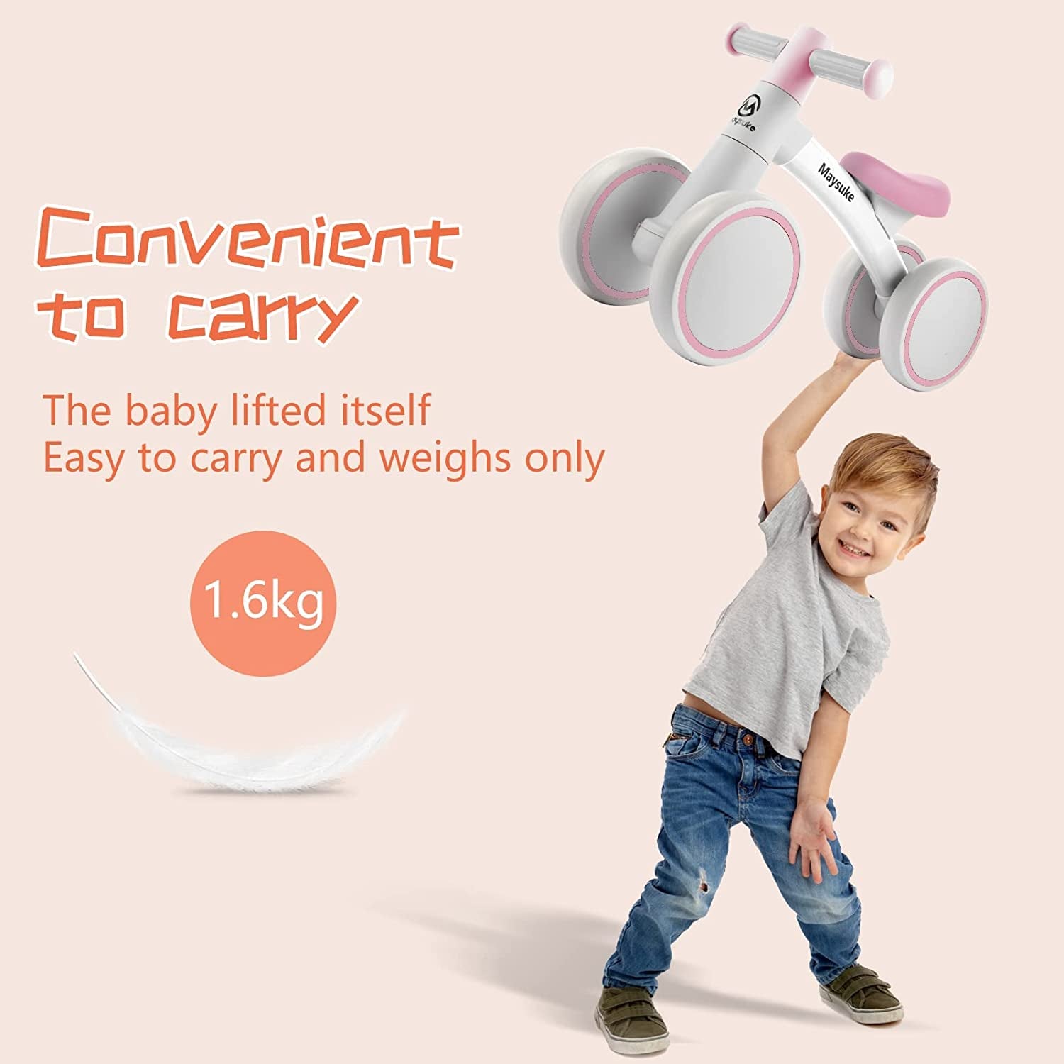 Baby Balance Bike for 1 2 Year Old Boy and Girl, Toddler Bike 10-24 Month Baby Riding Toys with 4 Wheels, No Pedal First Birthday Gift Christmas (Pink)