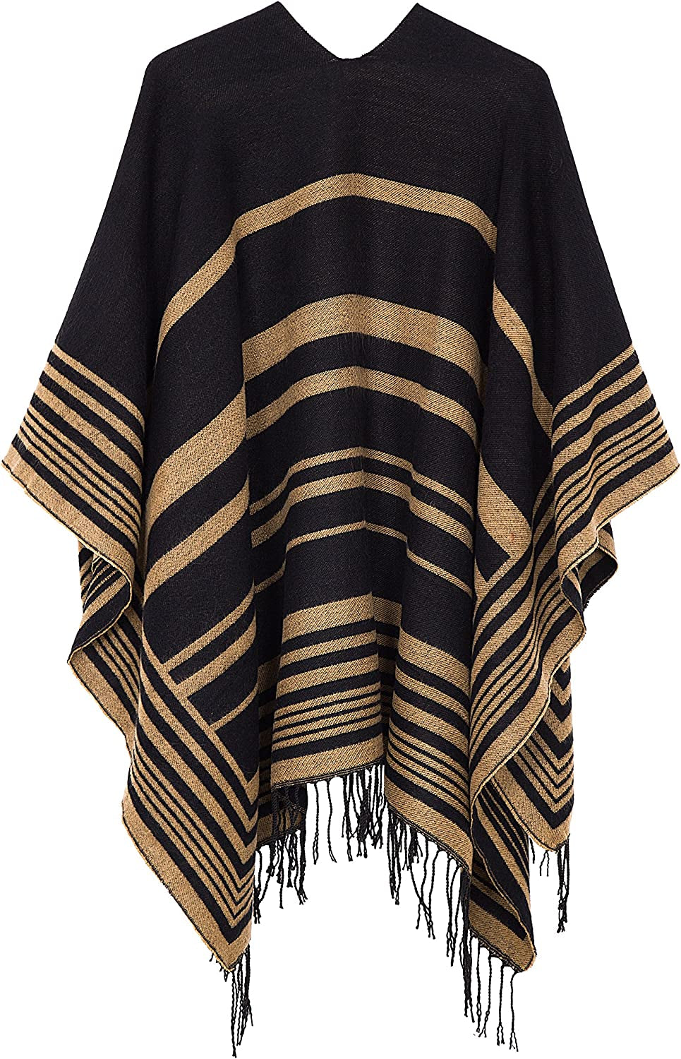 Women'S Printed Tassel Open Front Poncho Cape Wrap Shawl