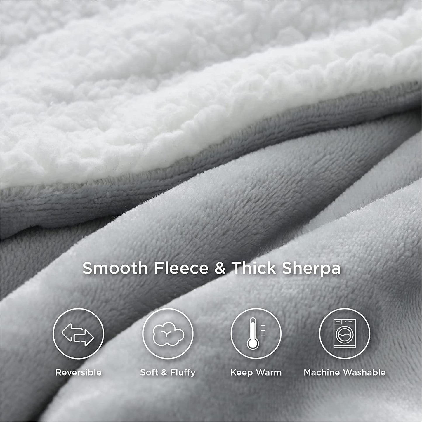 Sherpa Fleece Throw Blanket for Couch - Light Grey Thick Fuzzy Warm Soft Blankets and Throws for Sofa, 50X60 Inches