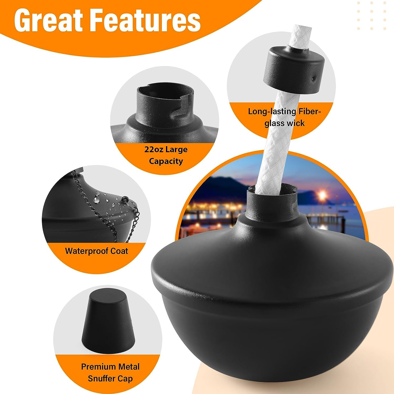 4 Pack Metal Table Top Torches, 22Oz Citronella Torches for Outside, Refillable Flame Light Torch, Decorative Tabletop Lantern