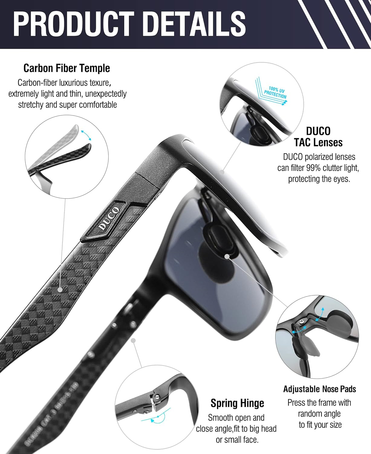 Men'S Luxury Carbon Fiber Temple Polarized Sunglasses for Men Sports UV400 DC8206