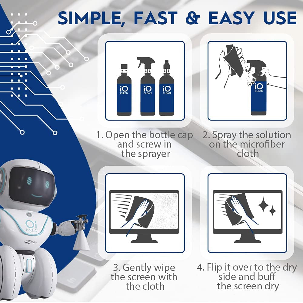 Screen Cleaner Spray (16Oz) – Best Large Cleaning Kit for LCD LED Matte TV, Smartphone, Ipad, Laptop, Touchscreen, Computer Monitor, Other Electronic Devices – Microfiber Cloth Wipes and 2 Sprayers