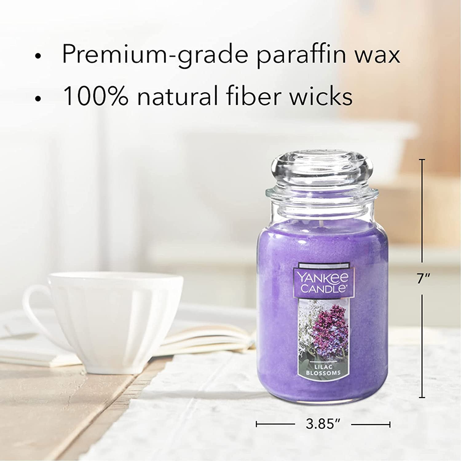 Yankee Lilac Blossoms Scented, Classic 22Oz Large Jar Single Wick Candle, over 110 Hours of Burn Time, Violet