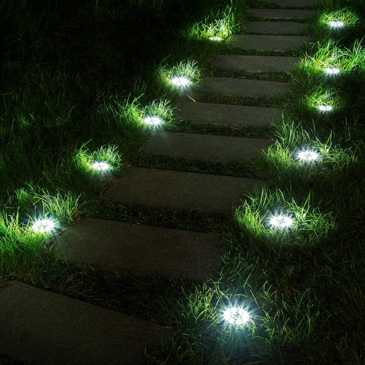 12 Pack Solar Ground Lights, 8 LED Solar Powered Disk Lights Outdoor Waterproof Garden Landscape Lighting for Yard Deck Lawn Patio Pathway Walkway (White)