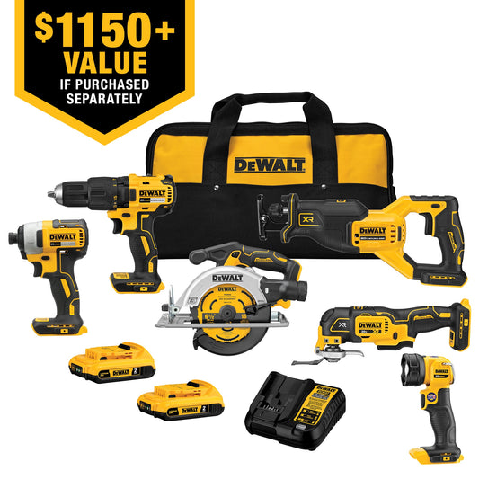 DEWALT 6-Tool 20-Volt Max Brushless Power Tool Combo Kit with Soft Case (2-Batteries and Charger Included)
