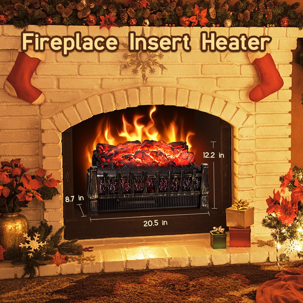 Lifeplus Electric Fireplace Insert Log Set Heater Portable Freestanding with Remote Control Adjustable Brightness Antique Bronze Finish, 23"