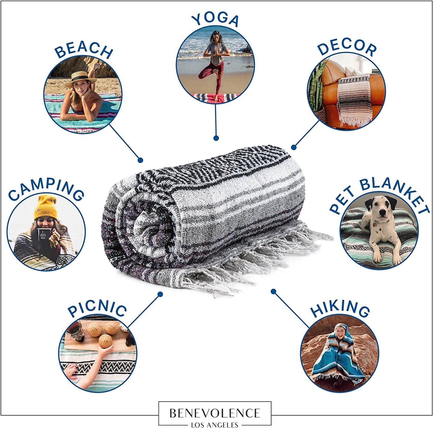 Authentic Handwoven Mexican Blanket, Yoga Blanket - Perfect Outdoor Picnic Blanket, Camping Blanket, Equestrian Saddle Blanket, Serape Blanket 50X70 Inches - Sand, Pack of 1